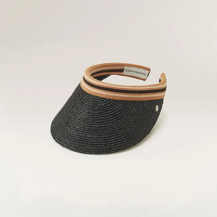 Helen Kaminski Bianca Charcoal Black Stripe Hats Visors