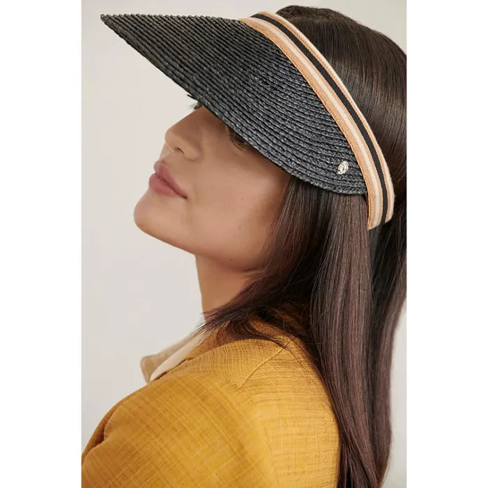Helen Kaminski Bianca Charcoal Black Stripe Hats Visors