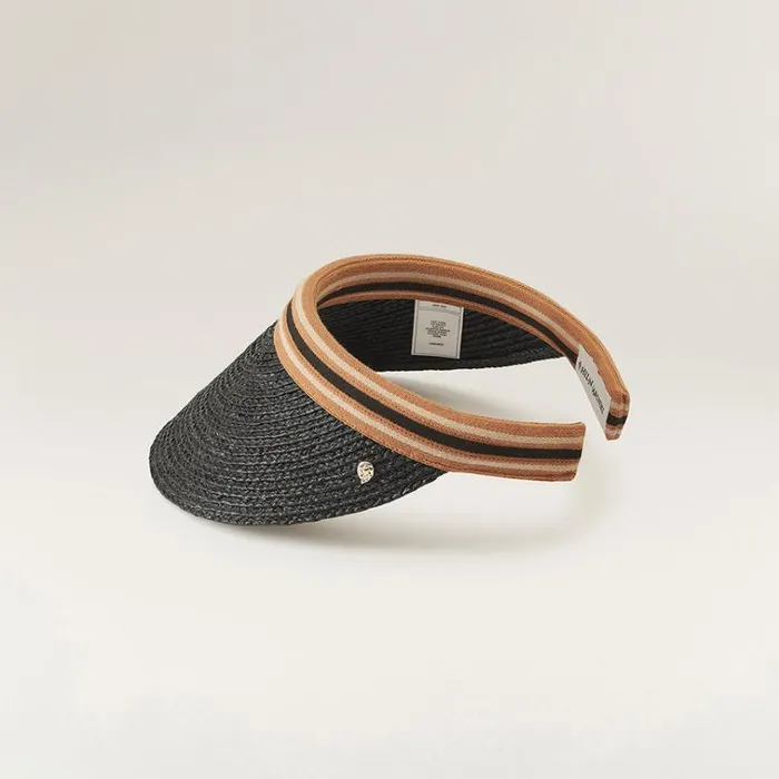 Helen Kaminski Bianca Charcoal Black Stripe Hats Visors