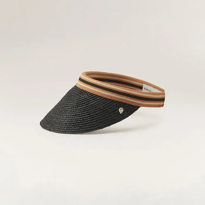 Helen Kaminski Bianca Charcoal Black Stripe Hats Visors