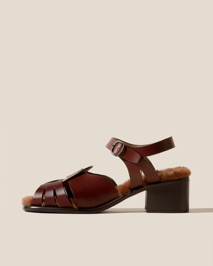 Hereu ANCORA SQUARED HEELED SHEARLING 8211 OpenToe Fisherman Sandal Women Heels