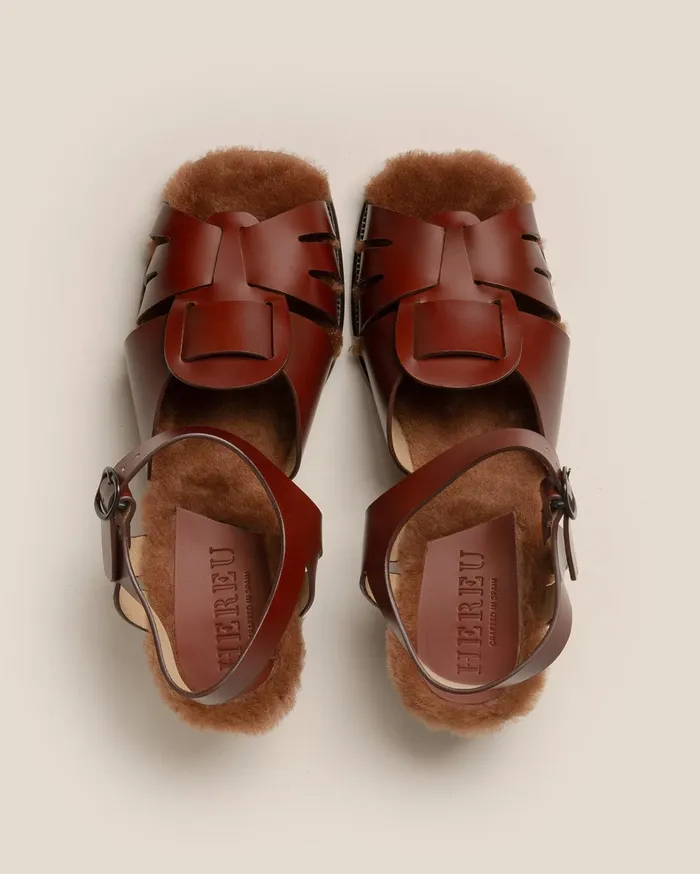 Hereu ANCORA SQUARED HEELED SHEARLING 8211 OpenToe Fisherman Sandal Women Heels