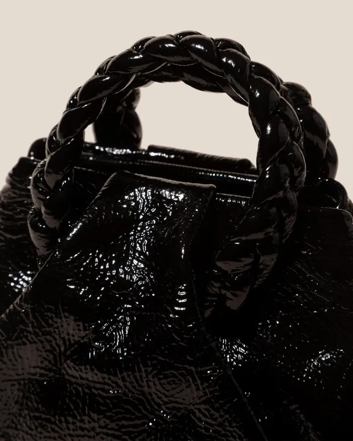 Hereu BOMBON CRINKLED GLOSSY 8211 Small Plaitedhandle Leather Crossbody Bag Women Crossbody Bags
