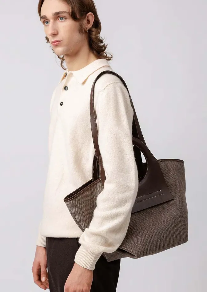Hereu CALA S WINTER 8211 Leathertrimmed Thick Textile Tote Bag WomenMen Tote Bags