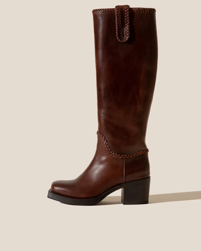 Hereu CALOBRA 8211 Heeled SquareToe Braided Detail KneeHigh Boot Women Boots