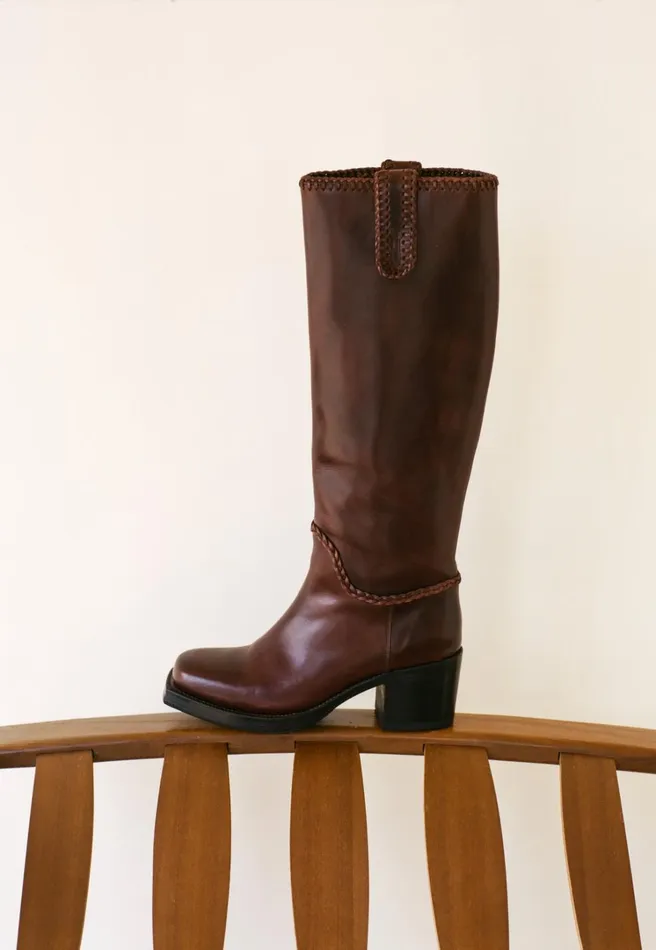 Hereu CALOBRA 8211 Heeled SquareToe Braided Detail KneeHigh Boot Women Boots