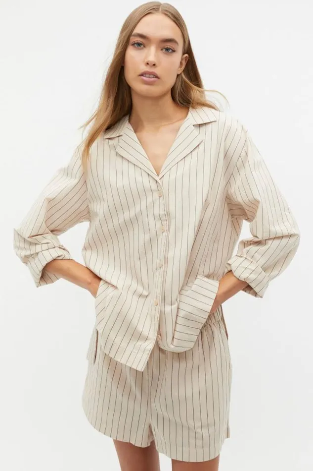 HomeWomen Sleepwear Seed Heritage Stripe Long Sleeve Shirt And Short PJ Set Nougat Stripe HomeWomen Sleepwear Seed Heritage Stripe Long Sleeve Shirt And Short PJ Set Nougat Stripe