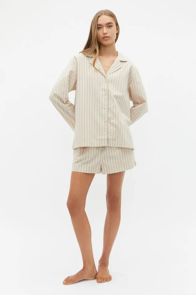 HomeWomen Sleepwear Seed Heritage Stripe Long Sleeve Shirt And Short PJ Set Nougat Stripe