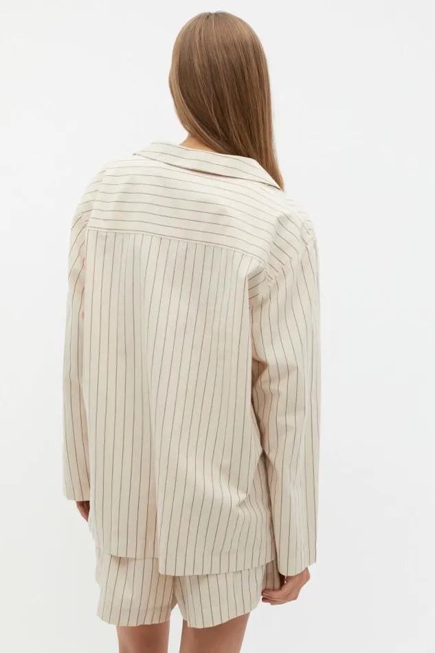 HomeWomen Sleepwear Seed Heritage Stripe Long Sleeve Shirt And Short PJ Set Nougat Stripe