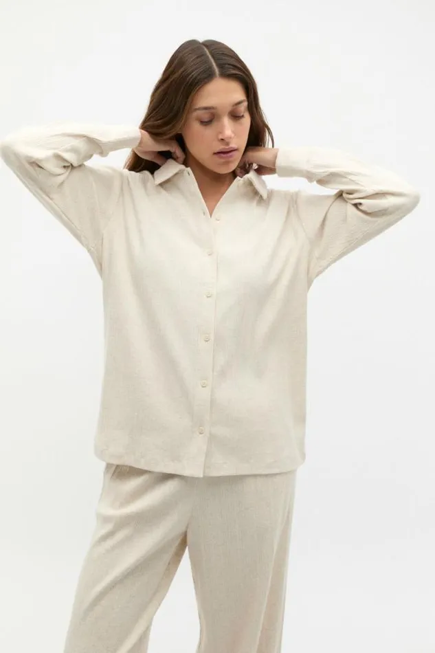 HomeWomen Sleepwear Seed Heritage Vertical Rib Shirt And Pant Set Oat Marle