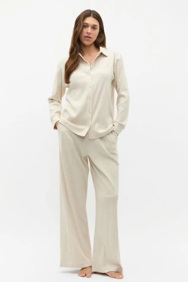 HomeWomen Sleepwear Seed Heritage Vertical Rib Shirt And Pant Set Oat Marle