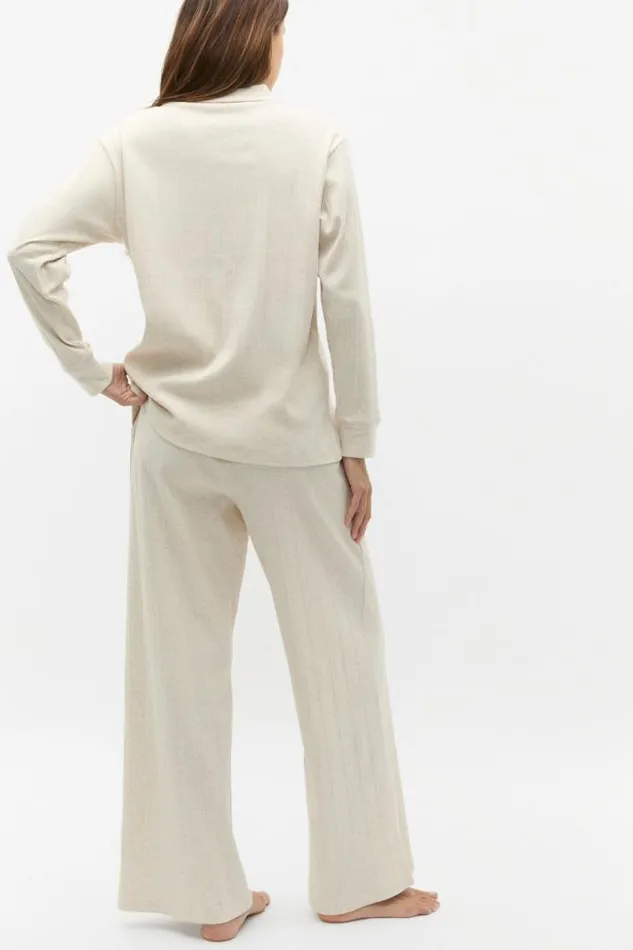 HomeWomen Sleepwear Seed Heritage Vertical Rib Shirt And Pant Set Oat Marle