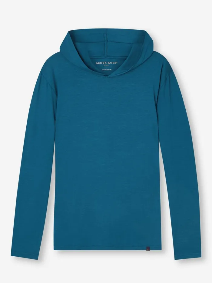Hooded Tops Men Derek Rose Pullover Hoodie Basel Micro Modal Stretch Poseidon Blue
