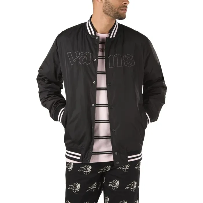 Hoodies and Jackets Men Sixty Sixers Varsity Jacket Black Vans Hoodies and Jackets Men Sixty Sixers Varsity Jacket Black Vans