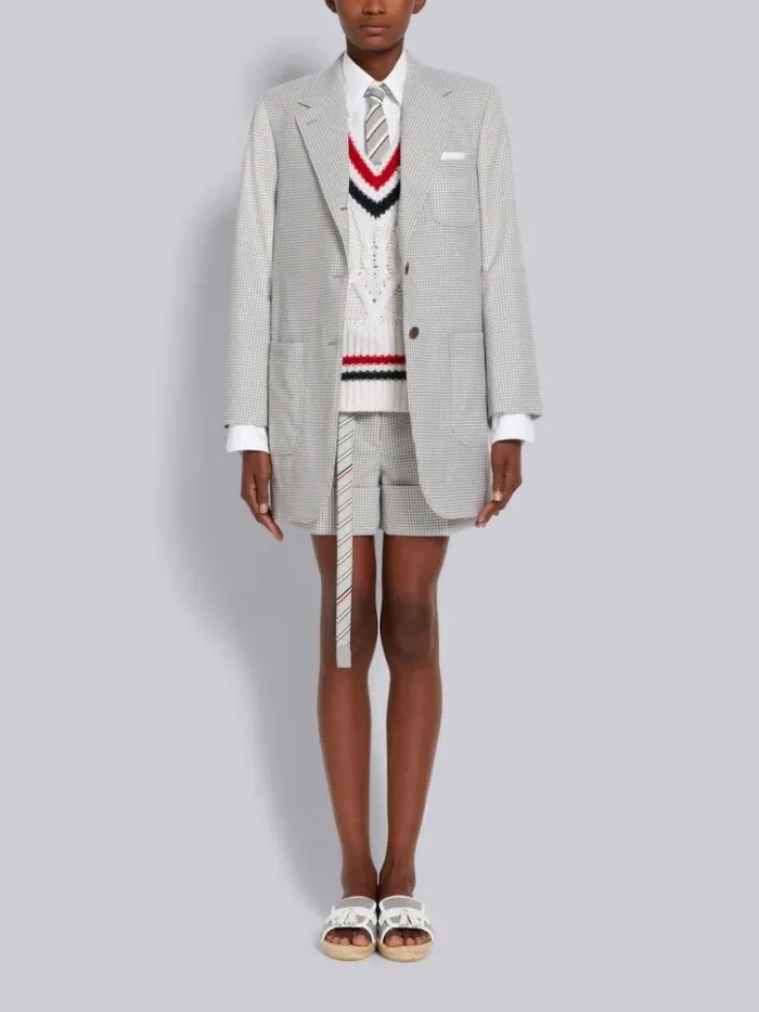 Hopsack Twist Yarn Suiting Sack Short Medium Grey Women Thom Browne Trousers