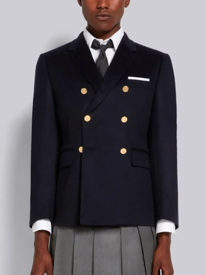 Jacket Weight Cashmere Double Breasted Jacket Navy Men Thom Browne Jackets and Suiting Jacket Weight Cashmere Double Breasted Jacket Navy Men Thom Browne Jackets and Suiting