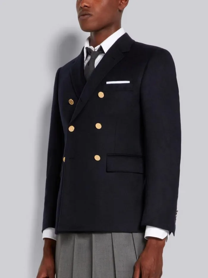 Jacket Weight Cashmere Double Breasted Jacket Navy Men Thom Browne Jackets and Suiting