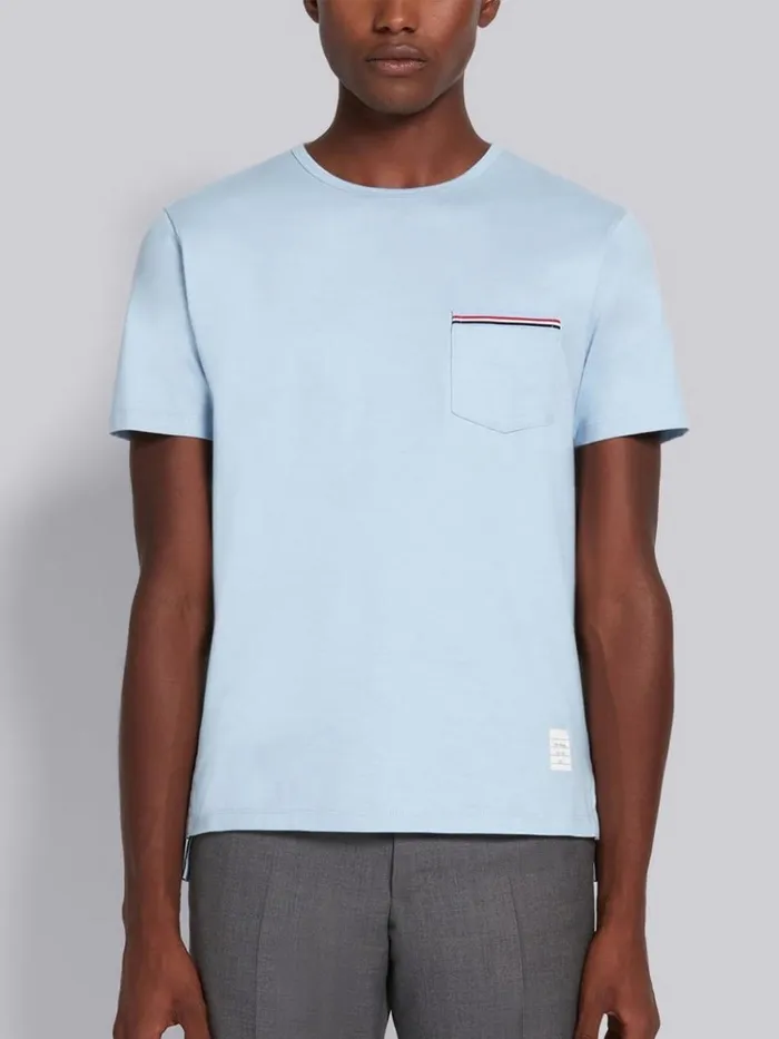 Jersey Cotton Striped Chest Pocket Tee Light Blue Men Thom Browne Tshirts and Polos Jersey Cotton Striped Chest Pocket Tee Light Blue Men Thom Browne Tshirts and Polos