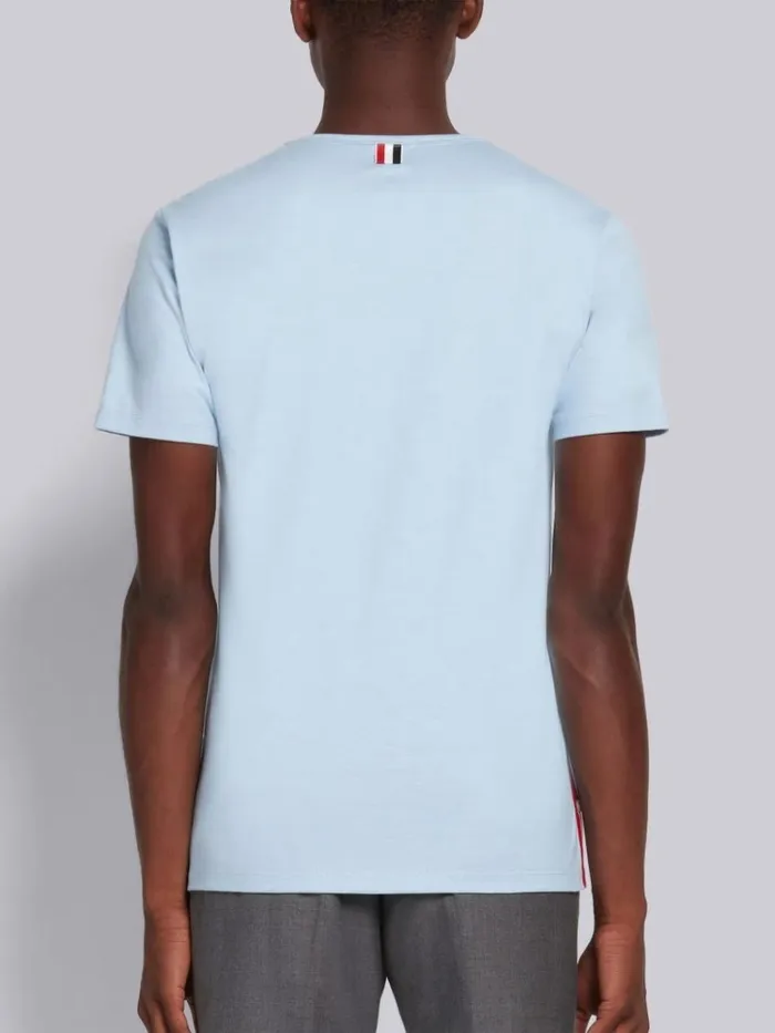 Jersey Cotton Striped Chest Pocket Tee Light Blue Men Thom Browne Tshirts and Polos