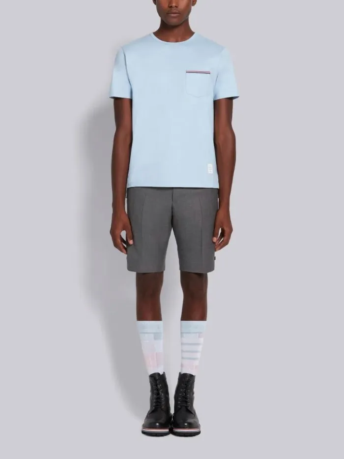 Jersey Cotton Striped Chest Pocket Tee Light Blue Men Thom Browne Tshirts and Polos