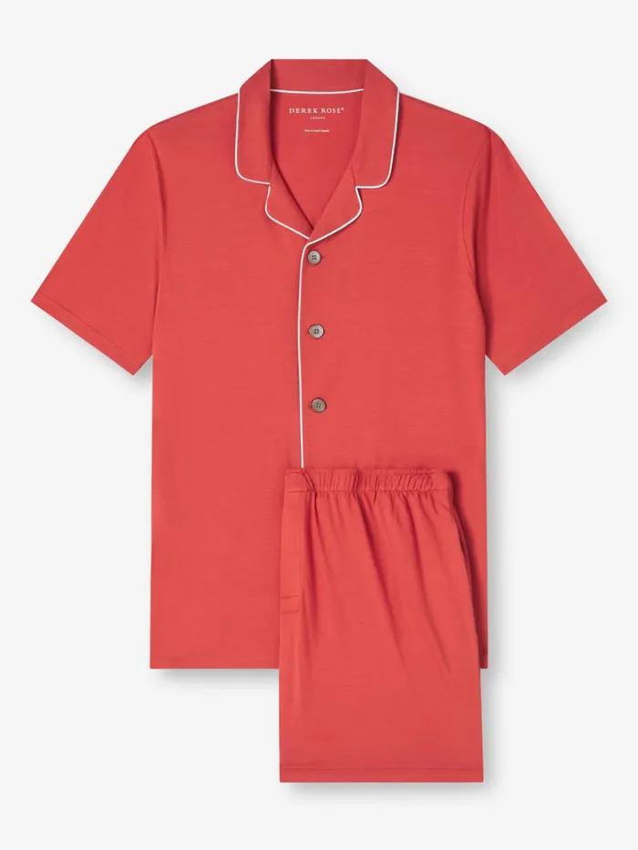 Jersey Pajamas Men Derek Rose Short Pajamas Basel Micro Modal Stretch Paprika