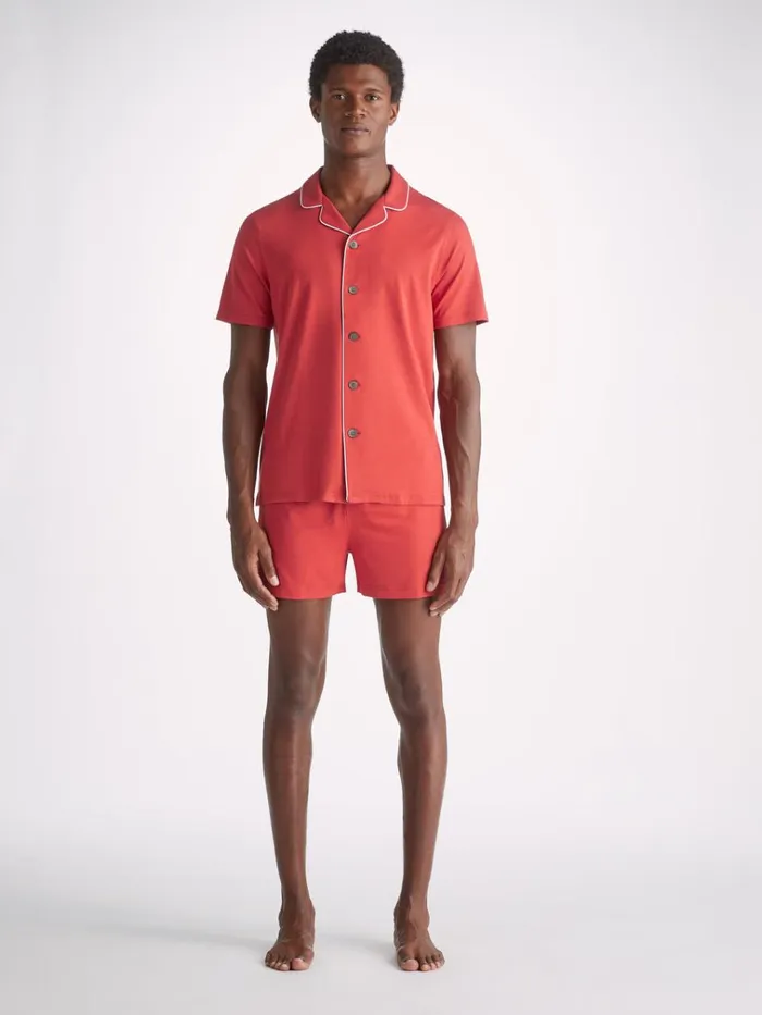 Jersey Pajamas Men Derek Rose Short Pajamas Basel Micro Modal Stretch Paprika