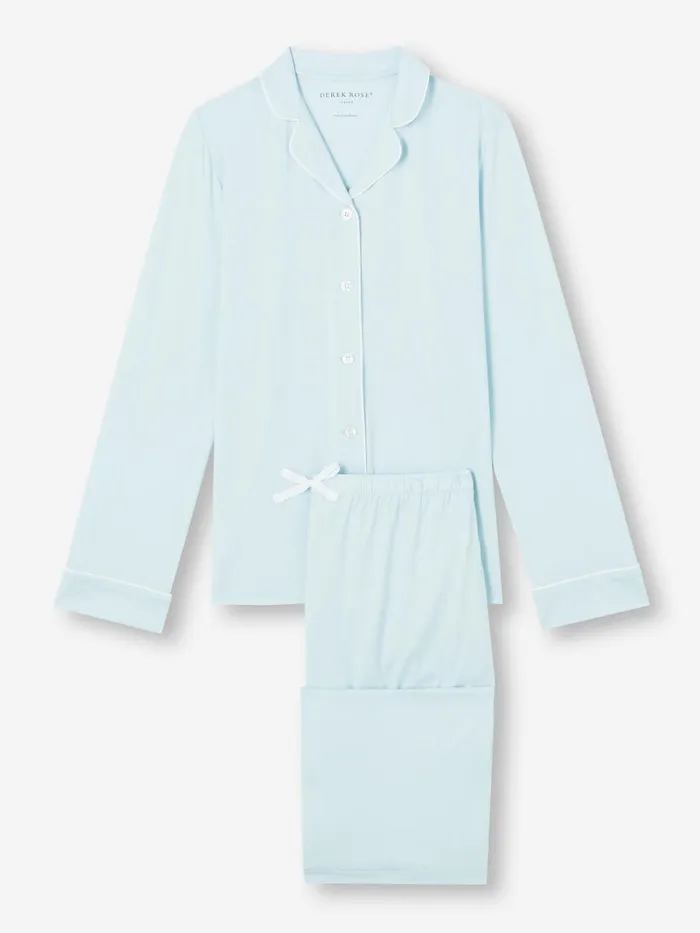 Jersey Pajamas Women Derek Rose Pajamas Lara Micro Modal Stretch Ice Blue