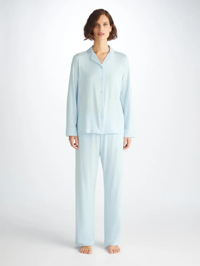 Jersey Pajamas Women Derek Rose Pajamas Lara Micro Modal Stretch Ice Blue