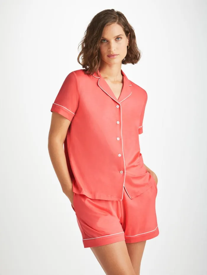Jersey Pajamas Women Derek Rose Short Pajamas Lara Micro Modal Stretch Coral