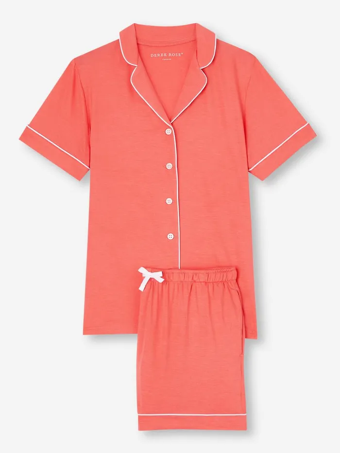 Jersey Pajamas Women Derek Rose Short Pajamas Lara Micro Modal Stretch Coral