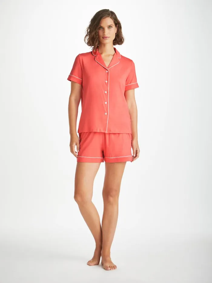 Jersey Pajamas Women Derek Rose Short Pajamas Lara Micro Modal Stretch Coral