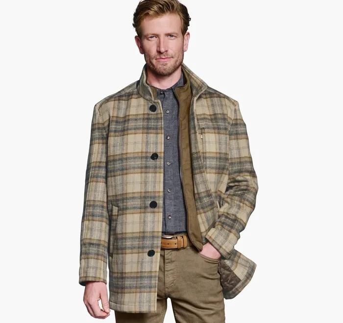 JohnstonandMurphy Coats Jackets and Vests Upton Car Coat Tan Plaid 8211 Men