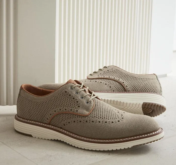 JohnstonandMurphy LaceUps Upton Knit Wingtip Taupe Heathered Knit 8211 Men