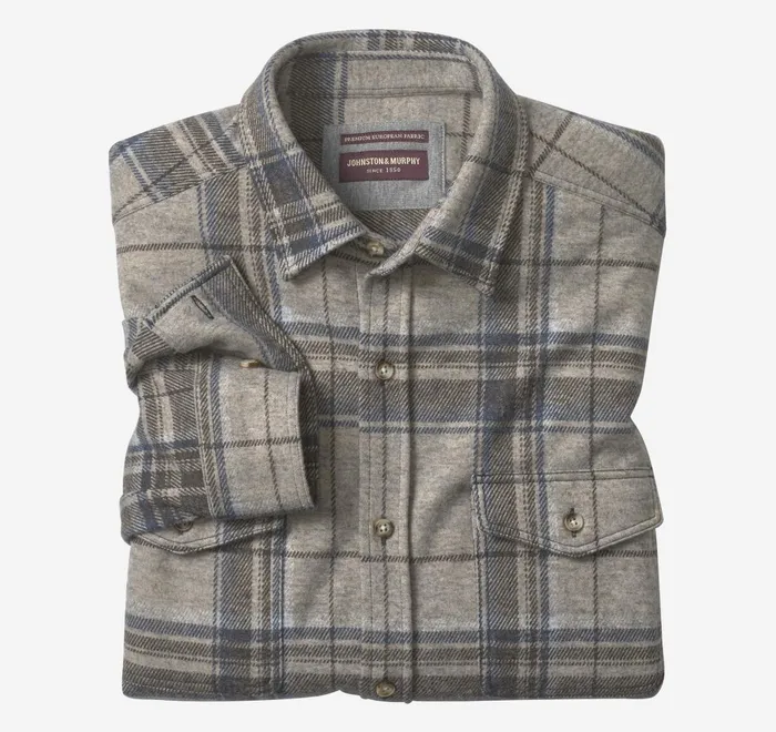 JohnstonandMurphy Shirts Brushed ButtonFront Knit Oatmeal Large Plaid 8211 Men JohnstonandMurphy Shirts Brushed ButtonFront Knit Oatmeal Large Plaid 8211 Men