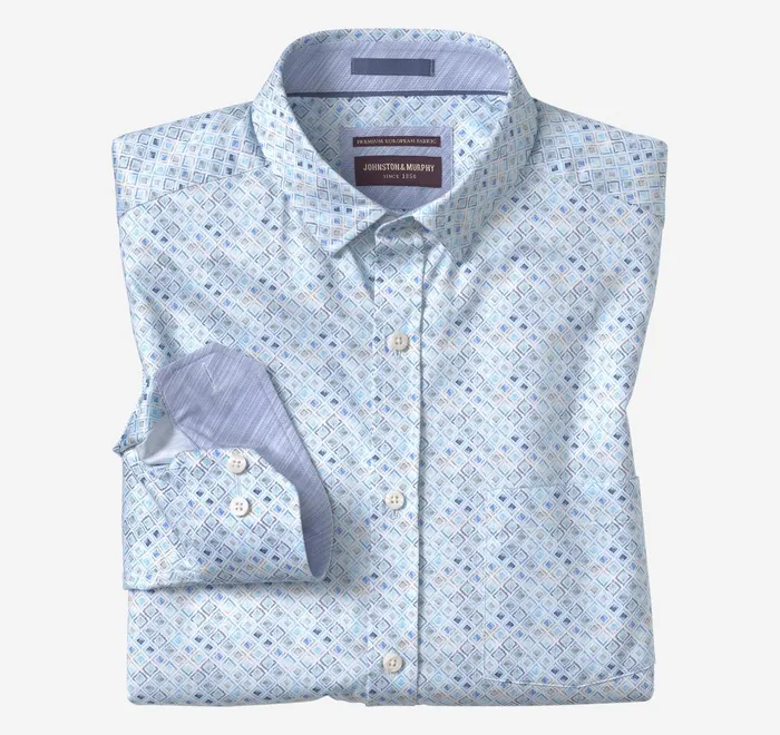 JohnstonandMurphy Shirts Printed Cotton Shirt Aqua Watercolor Diamond 8211 Men JohnstonandMurphy Shirts Printed Cotton Shirt Aqua Watercolor Diamond 8211 Men