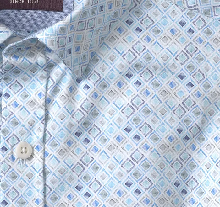 JohnstonandMurphy Shirts Printed Cotton Shirt Aqua Watercolor Diamond 8211 Men JohnstonandMurphy Shirts Printed Cotton Shirt Aqua Watercolor Diamond 8211 Men