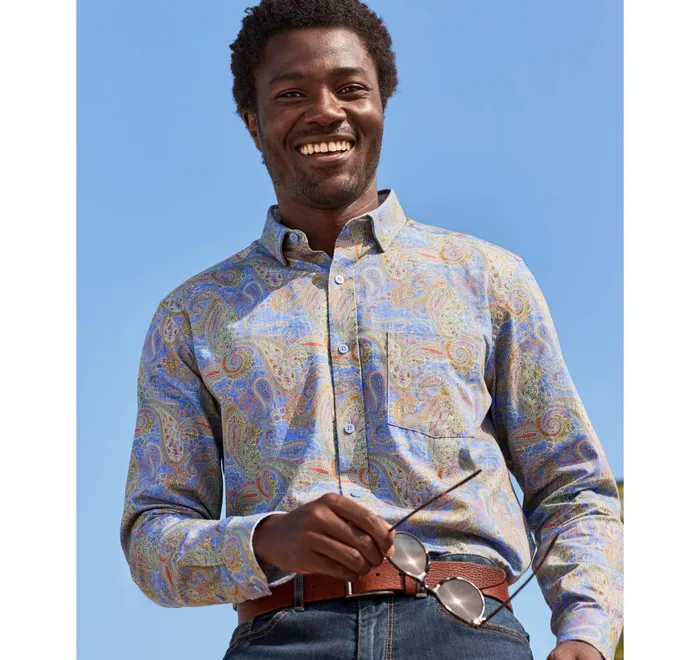 JohnstonandMurphy Shirts Printed Cotton Shirt Blue Large Paisley 8211 Men JohnstonandMurphy Shirts Printed Cotton Shirt Blue Large Paisley 8211 Men