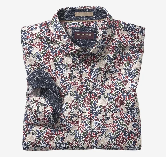 JohnstonandMurphy Shirts Printed Cotton Shirt Burgundy Multi Vine 8211 Men