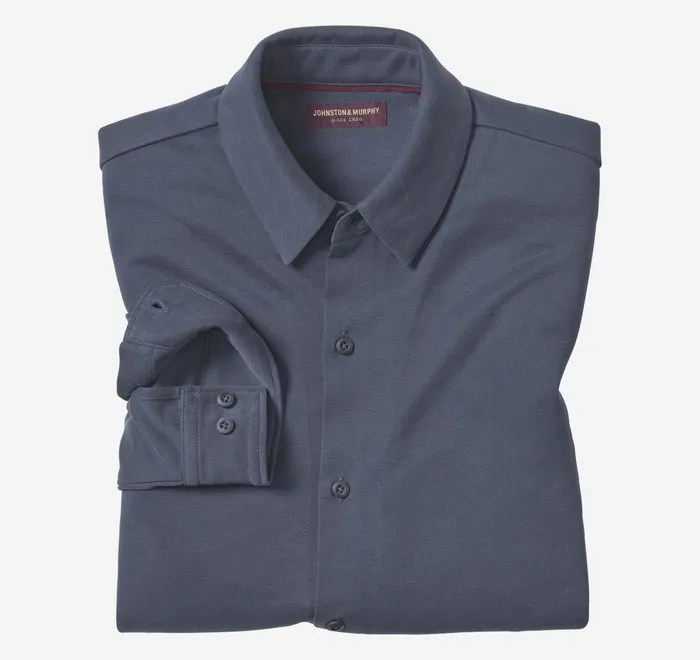 JohnstonandMurphy Shirts Vintage Birdseye ButtonFront Navy 8211 Men