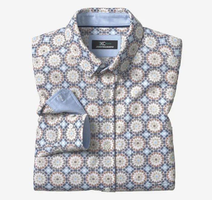 JohnstonandMurphy Shirts Xc Flex Stretch LongSleeve Shirt Blue Multi Birdseye Mosaic 8211 Men JohnstonandMurphy Shirts Xc Flex Stretch LongSleeve Shirt Blue Multi Birdseye Mosaic 8211 Men