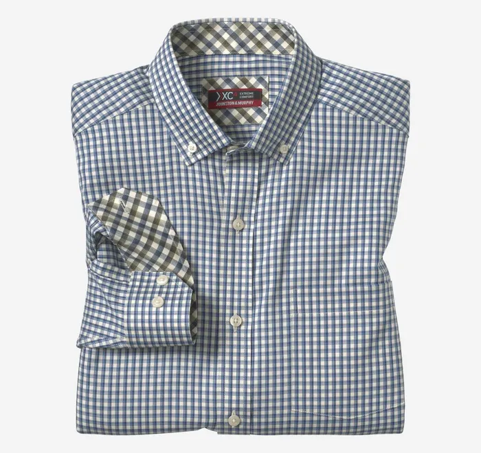 JohnstonandMurphy Shirts Xc4 Sport LongSleeve Shirt Blue Outlined Grid 8211 Men