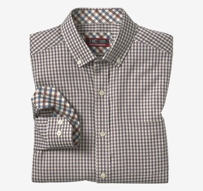 JohnstonandMurphy Shirts Xc4 Sport LongSleeve Shirt Brown Outlined Grid 8211 Men JohnstonandMurphy Shirts Xc4 Sport LongSleeve Shirt Brown Outlined Grid 8211 Men