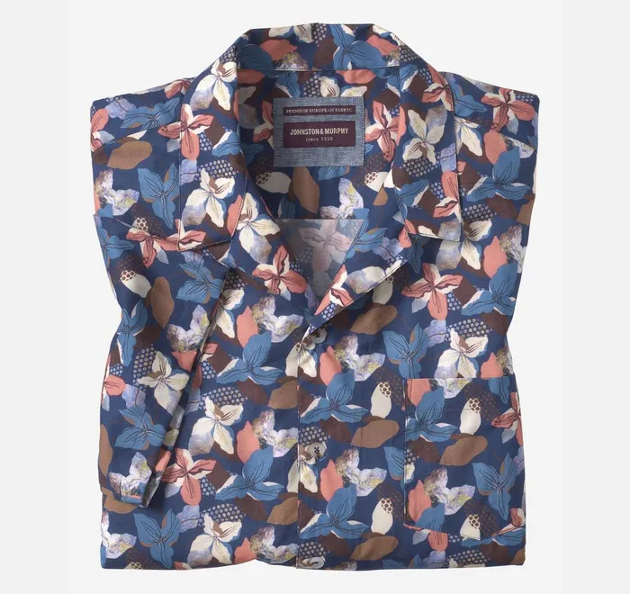 JohnstonandMurphy ShortSleeve Shirts Camp Shirt Navy Abstract Floral 8211 Men JohnstonandMurphy ShortSleeve Shirts Camp Shirt Navy Abstract Floral 8211 Men