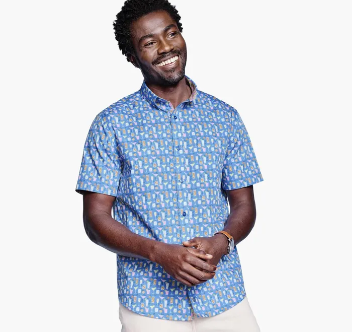 JohnstonandMurphy ShortSleeve Shirts Printed Cotton ShortSleeve Shirt Blue Cocktail 8211 Men JohnstonandMurphy ShortSleeve Shirts Printed Cotton ShortSleeve Shirt Blue Cocktail 8211 Men