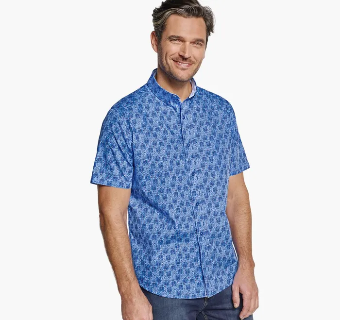 JohnstonandMurphy ShortSleeve Shirts Printed Cotton ShortSleeve Shirt Blue Lobster 8211 Men JohnstonandMurphy ShortSleeve Shirts Printed Cotton ShortSleeve Shirt Blue Lobster 8211 Men
