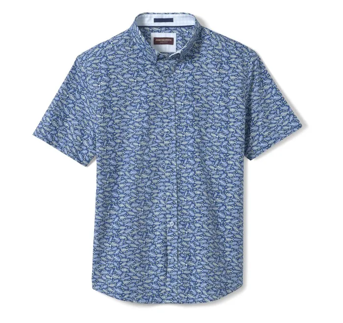JohnstonandMurphy ShortSleeve Shirts Printed Cotton ShortSleeve Shirt Navy Fishbone 8211 Men JohnstonandMurphy ShortSleeve Shirts Printed Cotton ShortSleeve Shirt Navy Fishbone 8211 Men