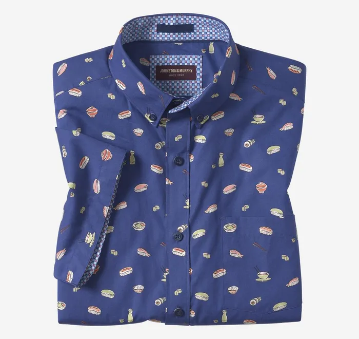 JohnstonandMurphy ShortSleeve Shirts Printed Cotton ShortSleeve Shirt Navy Sushi 8211 Men JohnstonandMurphy ShortSleeve Shirts Printed Cotton ShortSleeve Shirt Navy Sushi 8211 Men
