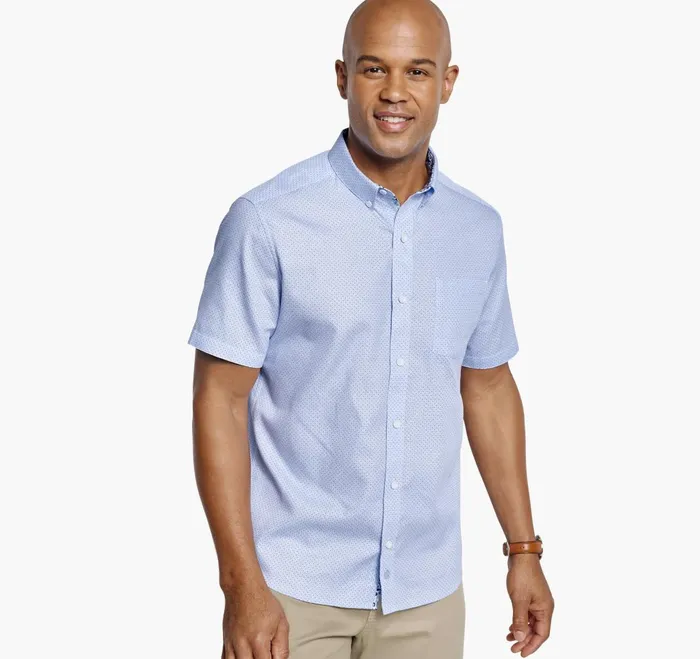 JohnstonandMurphy ShortSleeve Shirts Textured Cotton ShortSleeve Shirt Blue Linked Bar 8211 Men JohnstonandMurphy ShortSleeve Shirts Textured Cotton ShortSleeve Shirt Blue Linked Bar 8211 Men
