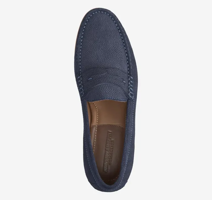 JohnstonandMurphy SlipOns and Loafers Baldwin Penny Loafer Navy English Suede 8211 Men