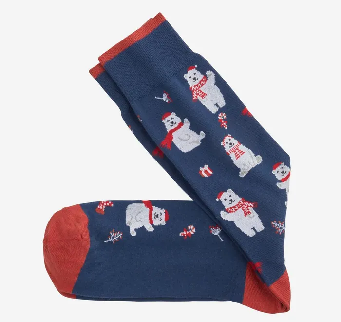 JohnstonandMurphy Socks Pima Cotton HolidayThemed Socks Blue Polar Bears 8211 Men